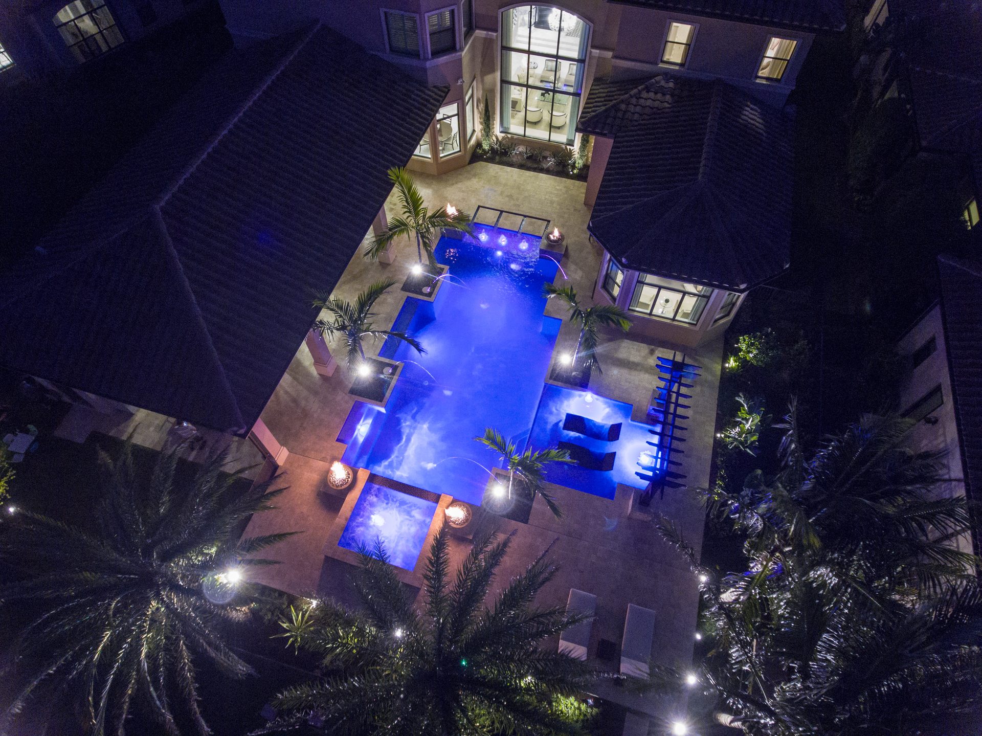 Aerial view of a completed custom pool