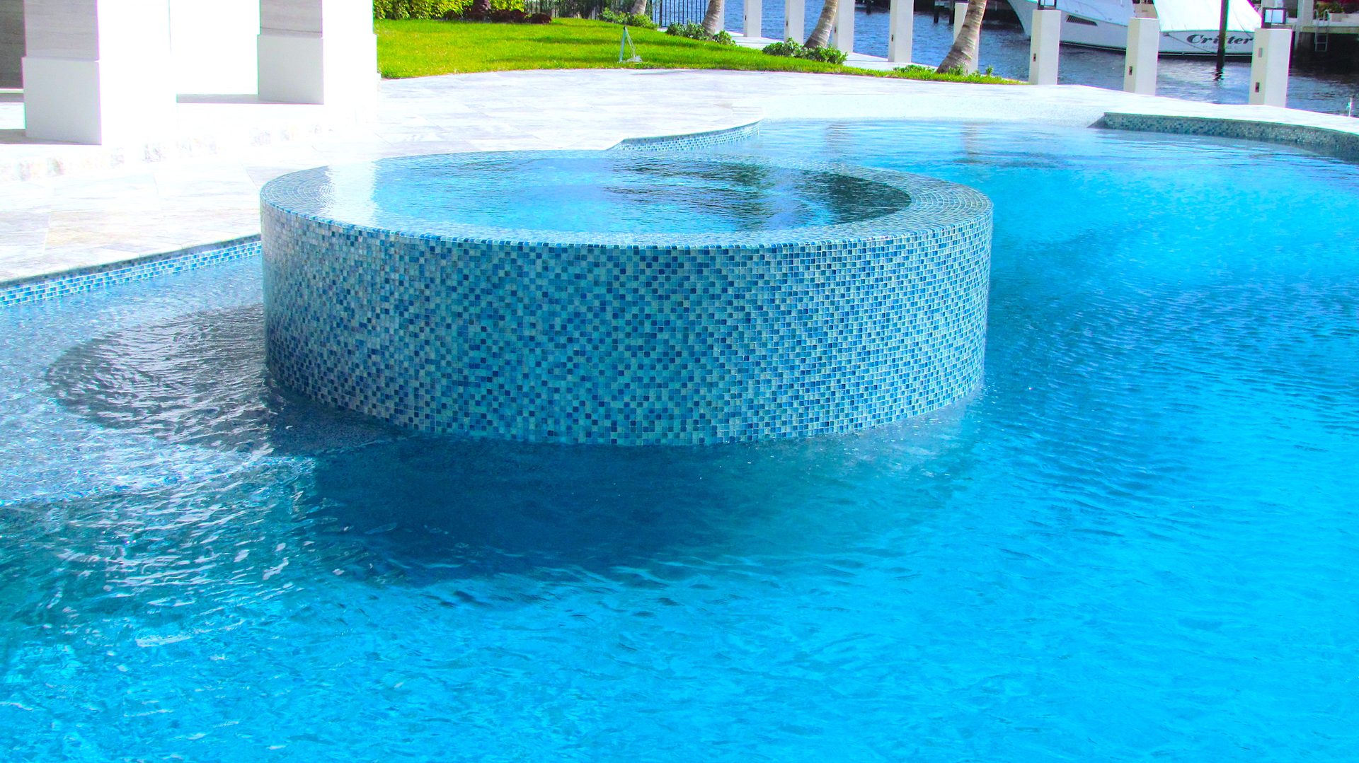 Detailed view of a custom pool and spa